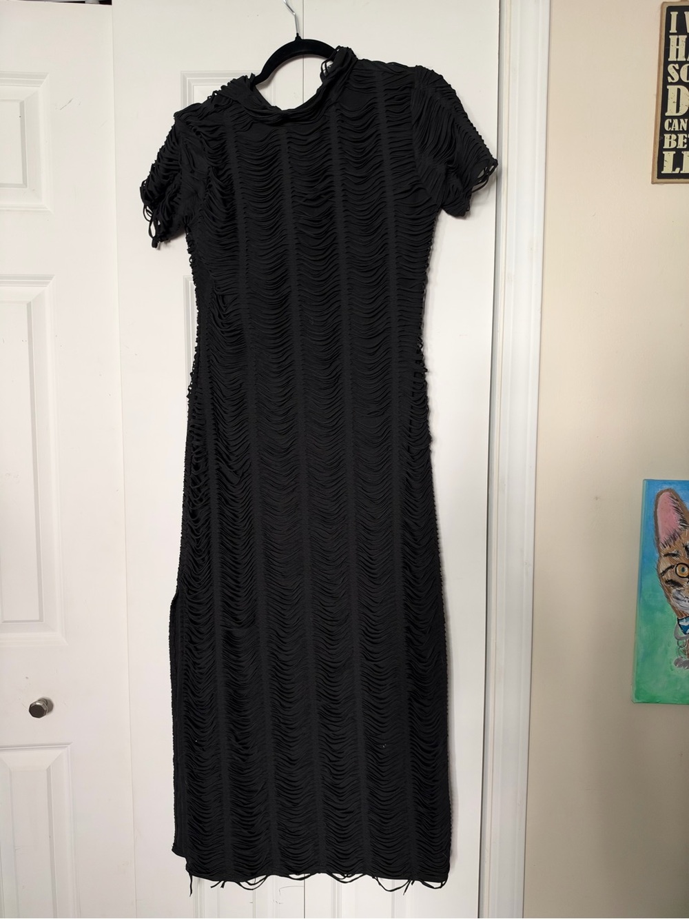 Disturbia Black Short-Sleeve Textured Midi Dress